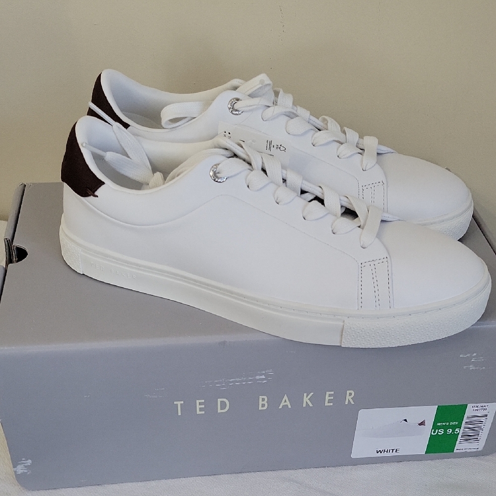 Ted Baker Leather Sneakers White/Brown Men's 9.5 NWT‎